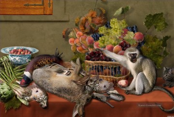  Affe Maler - Stillleben mit Obst Spiel Gemüse und Affen Eichhörnchen Leben und unternehmen eine Katze Klassisches Stillleben